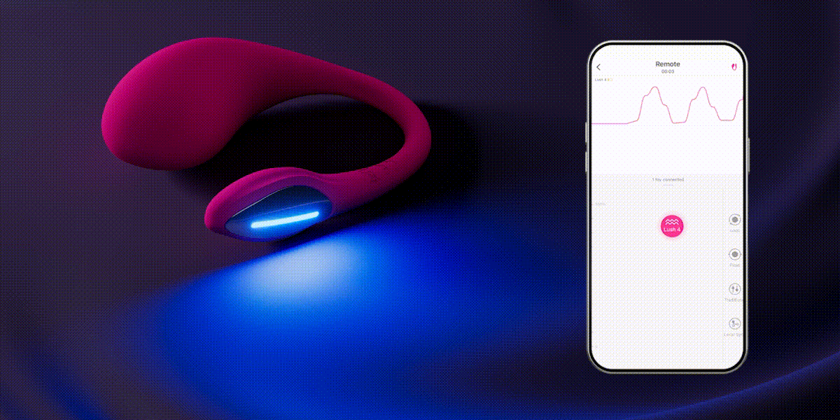Lovense Lush 4 LED tail glowing and changing colors in response to app controls